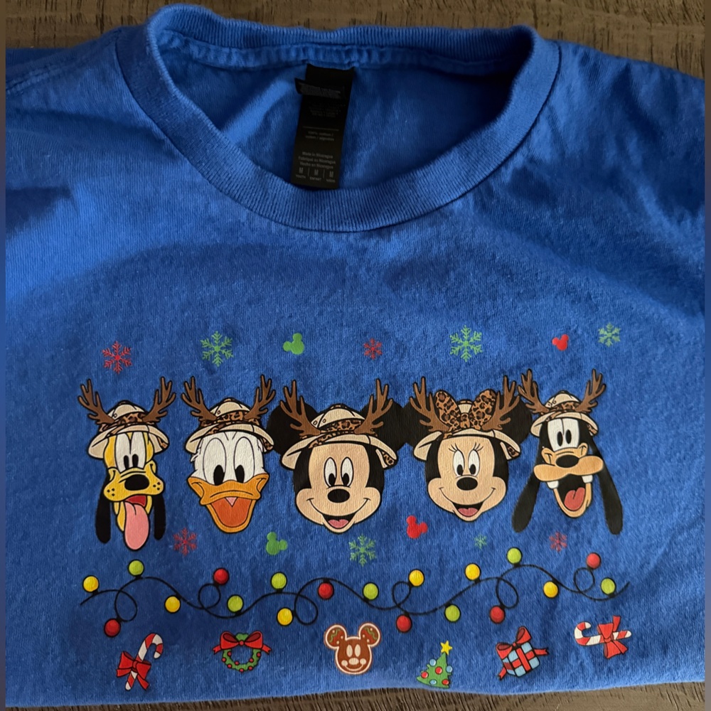 Disney Festive Blue Tee with Character Faces